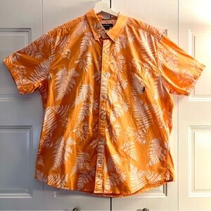 Eddie Bauer Orange Floral Men's Short Sleeve Shirt - XL